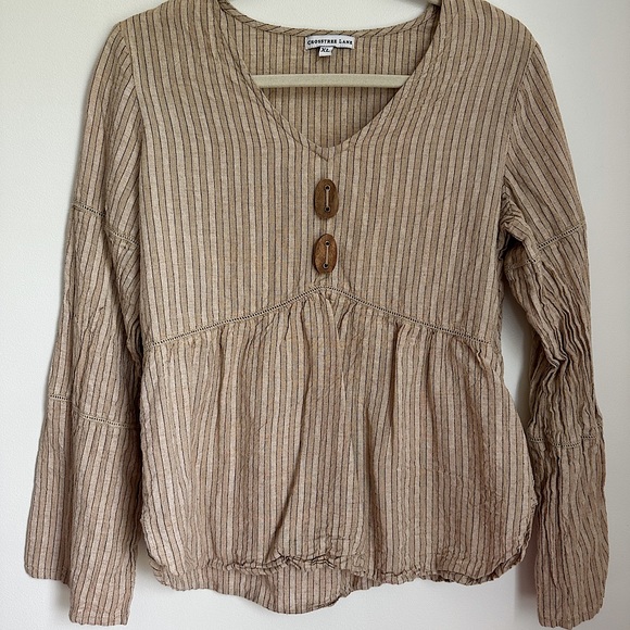 Crosstree Lane Tops - Crosstree Lane boho style stripped chunky brown button blouse